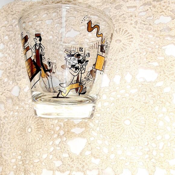 Mid Century modern Double drinking Glasses Set of 5 Pressroom Characters - Picture 7 of 13